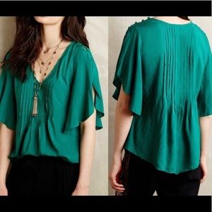 Maeve Anthropologie Green Fluttered Maya Blouse 10